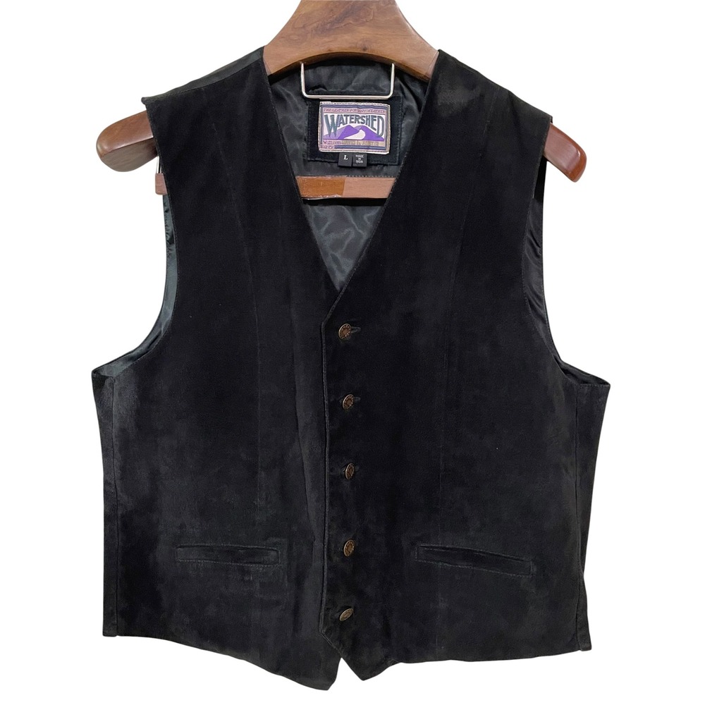 Watershed William Barry Mens Black Suede Leather Vest Western Biker Cinch Barn L